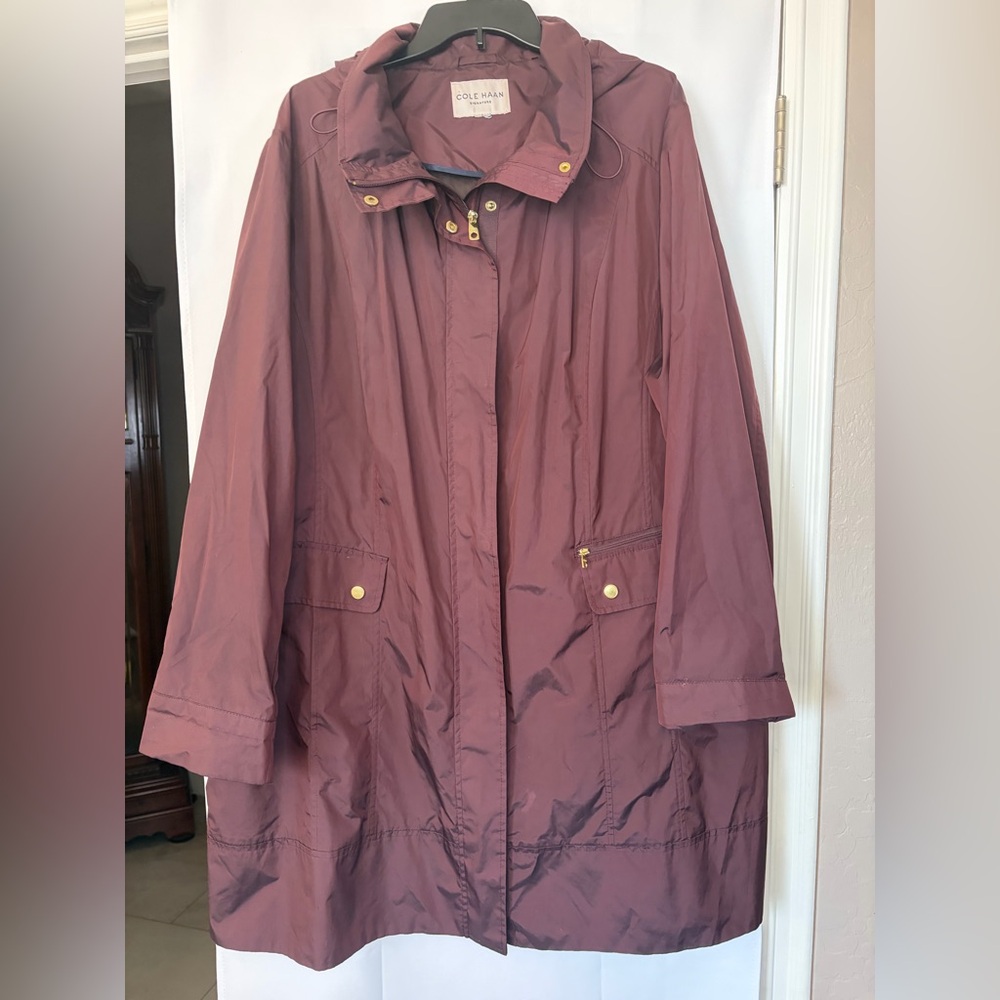 Cole Haan Burgundy Hooded Raincoat